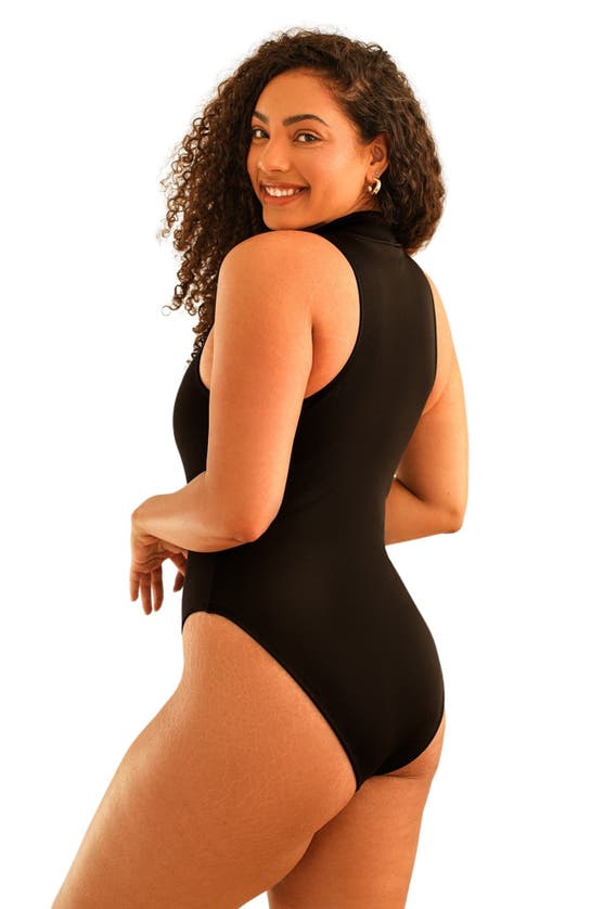 Dippin Daisys Off-shore Front Zipper Sleeveless One Piece In Black