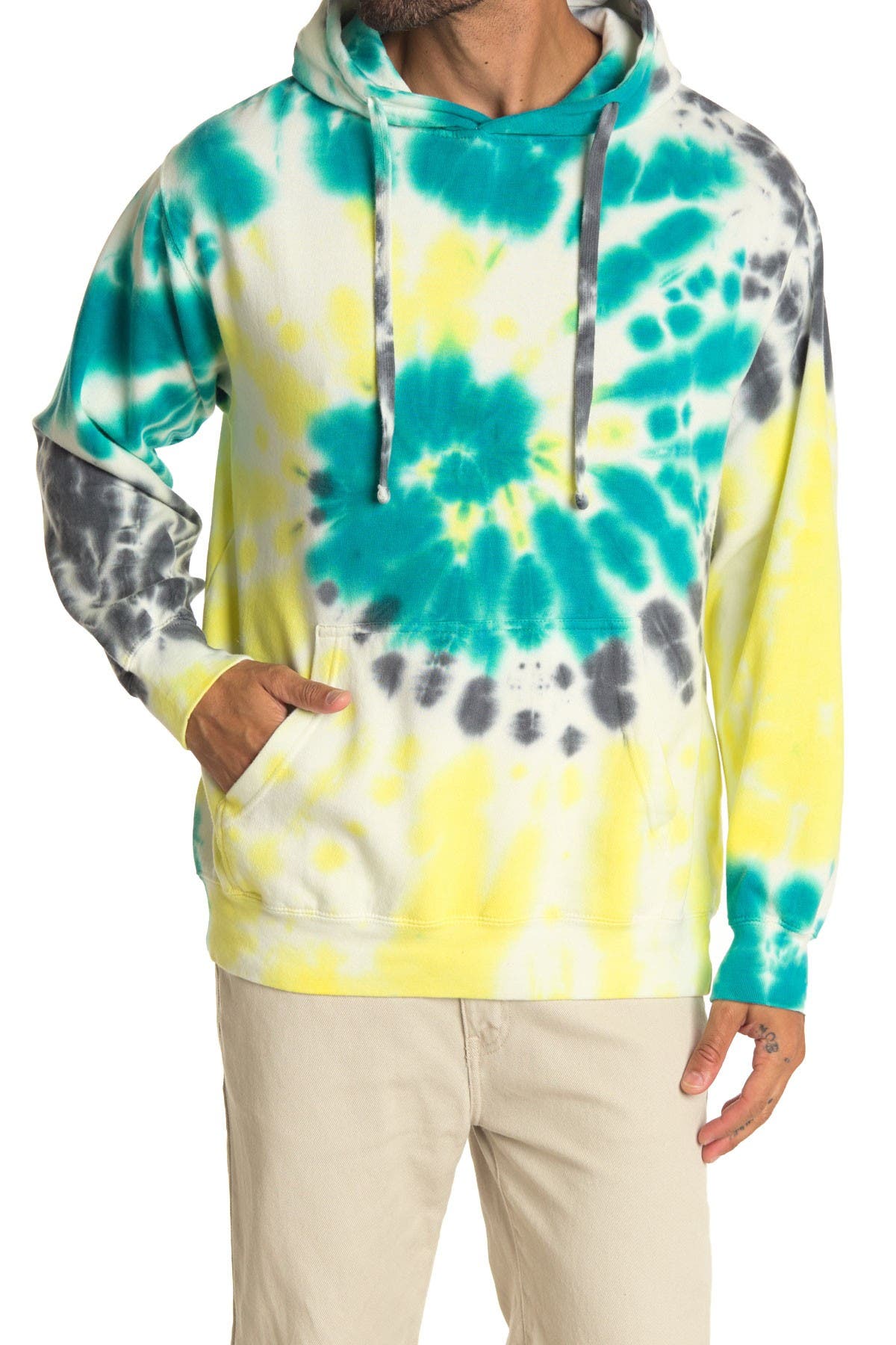 blue and yellow tie dye hoodie