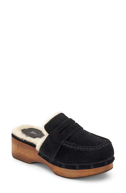 Melody Genuine Shearling Lined Platform Clog in Black - Silky Suede Leather