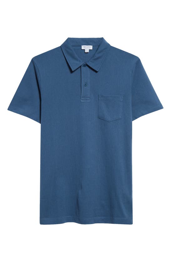 Shop Sunspel Riviera Cotton Polo In Steel Blue