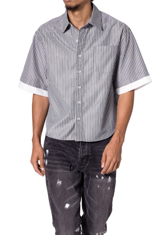 Mnml Oversize Stripe Short Sleeve Button-up Shirt In Black