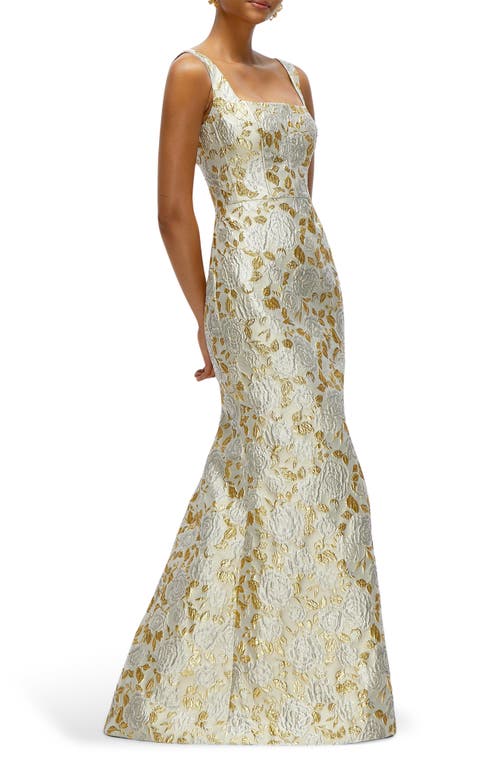 Dessy Collection Metallic Floral Brocade Trumpet Gown In Winter Mist