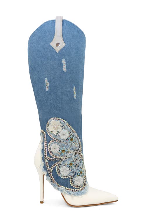 Yoki Nylan Embellished Denim Western Boot In Denim