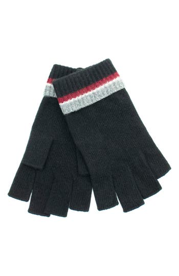 Portolano Mini Stripe Fingerless Cashmere Gloves In Black Combo