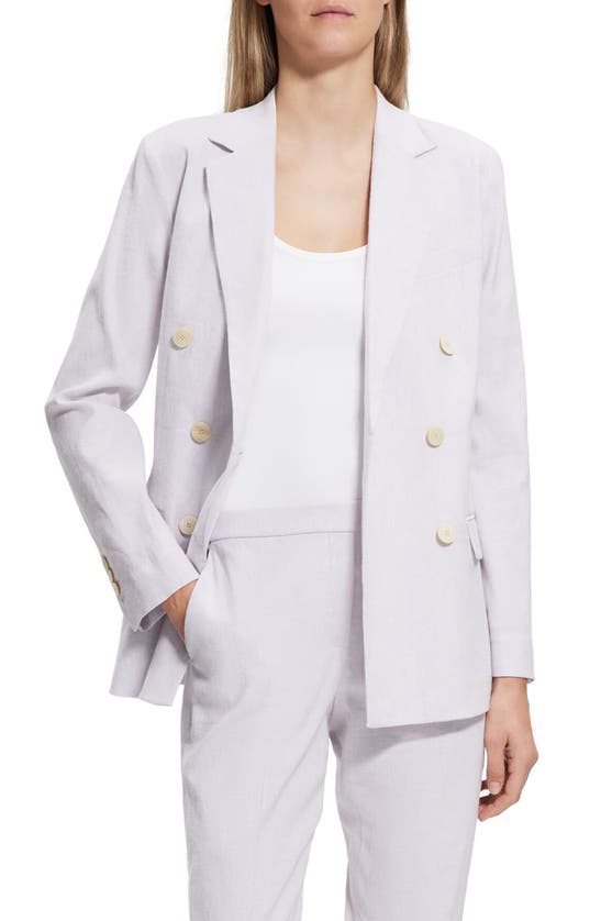 Theory Linen Blend Double Breasted Blazer In Neutral