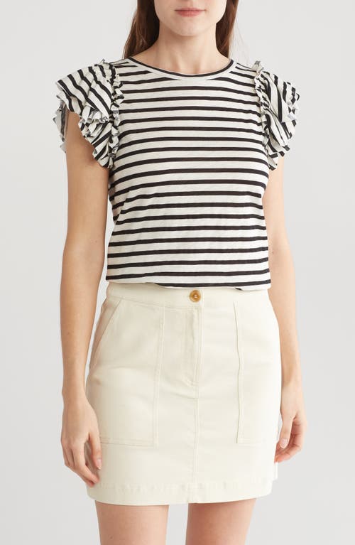Shop Industry Republic Clothing Double Flutter Sleeve Cotton Top In Black/ivory Stripe