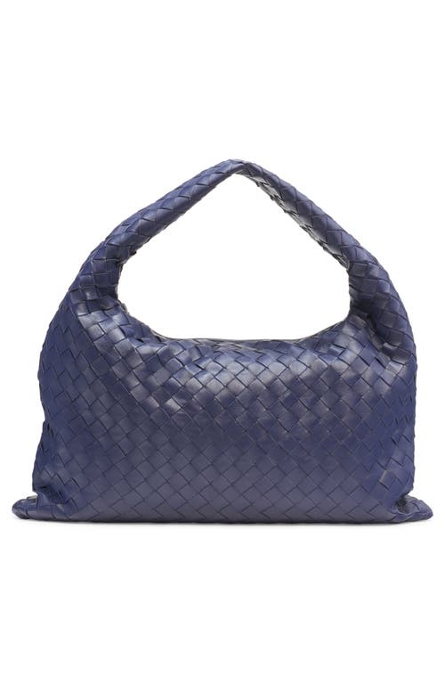 Shop Bottega Veneta Small Hop Intrecciato Leather Hobo Bag In 4527 Duke-m Brass