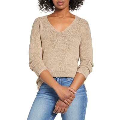 Cotton Emporium Open Stitch V-Neck Sweater, Beige
