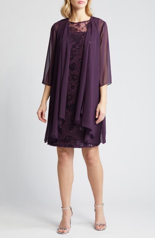 Alex Evenings Sequin Lace Sheath Dress & Chiffon Jacket Eggplant at Nordstrom,