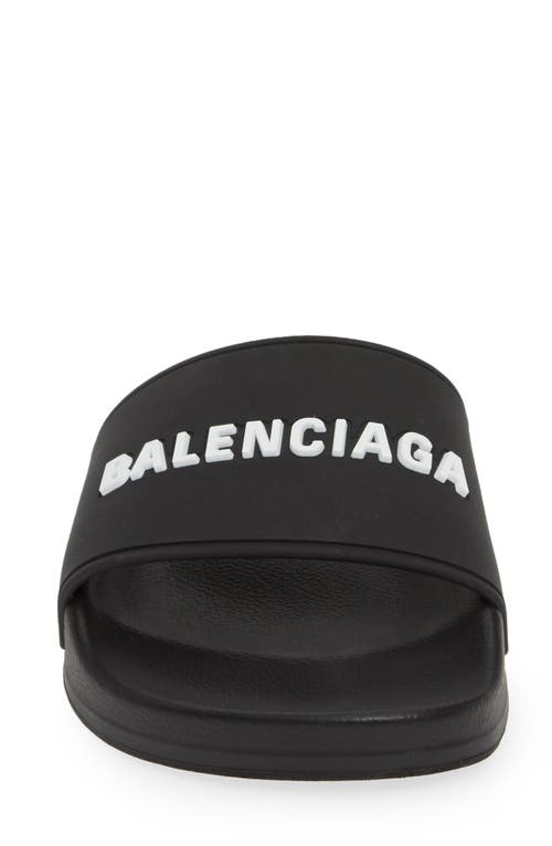 Balenciaga Logo-embossed Pool Slides In Black/white