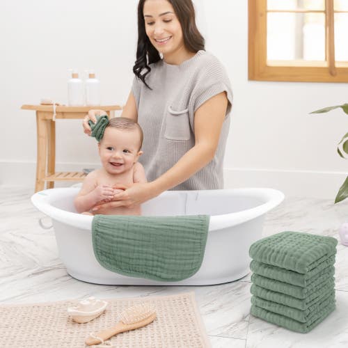 Comfy Cubs Muslin Washcloths In Fern