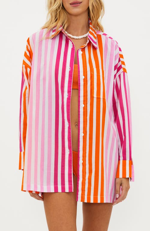 Beach Riot Alexa Stripe Long Sleeve Cover-Up Shirt in Sunset Stripes at Nordstrom, Size X-Large