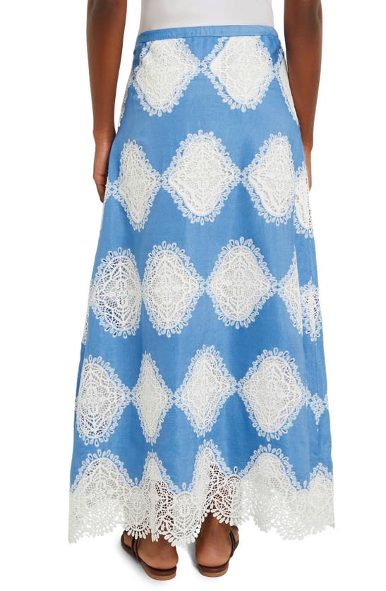 Shop Misook Lace Inset Maxi Skirt In Blue/white