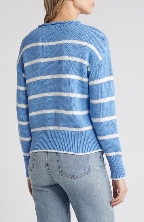 Shop Caslonr Caslon(r) Easy Pima Cotton Roll Neck Sweater In Blue Lake- Ivory Cloud Stripe