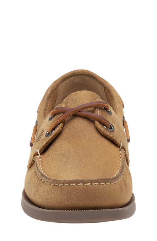 Shop Johnston & Murphy Kids' Zeke Boat Shoe In Tan Oiled Leather