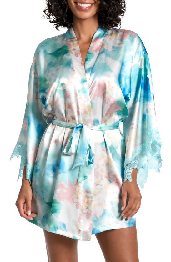 Shop In Bloom By Jonquil Casablance Floral Print Short Robe In Pale Aqua