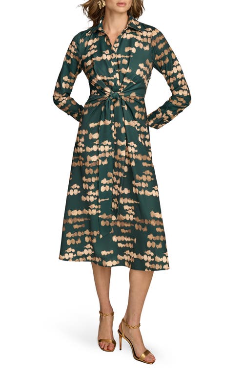 Shop Donna Karan New York Abstract Print Long Sleeve Shirtdress In Spruce/gold Multi