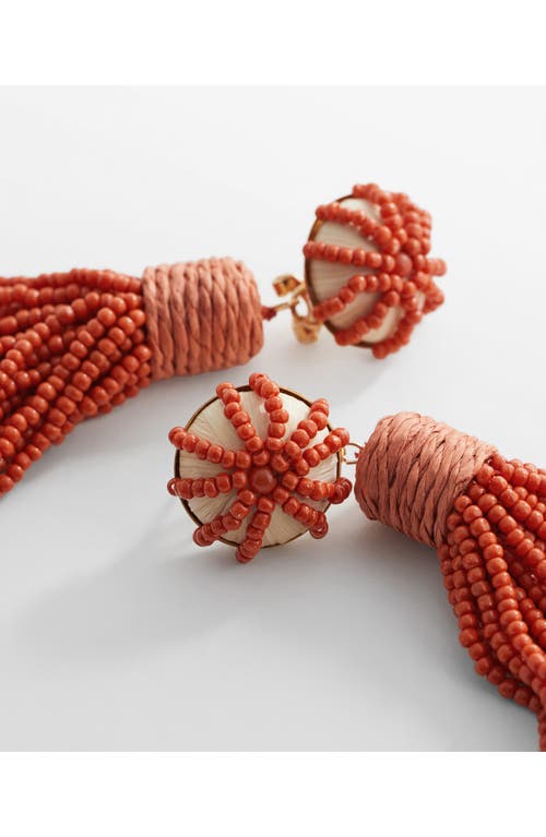 Shop Mango Beaded Tassel Drop Earrings In Russet