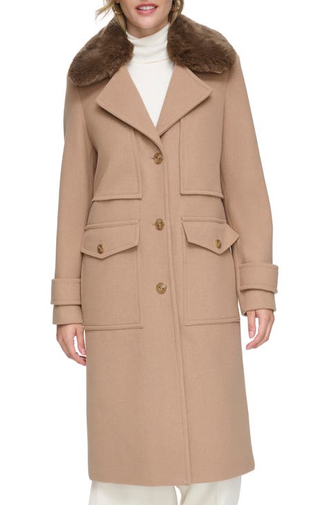 Wool-blend Tie-belt Coat - Dark beige - Ladies