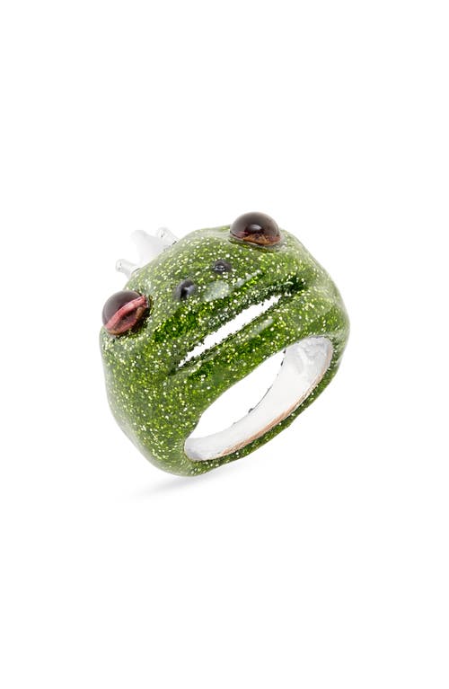 Collina Strada Frog Prince Recycled Pewter Ring in Super Glitter Green
