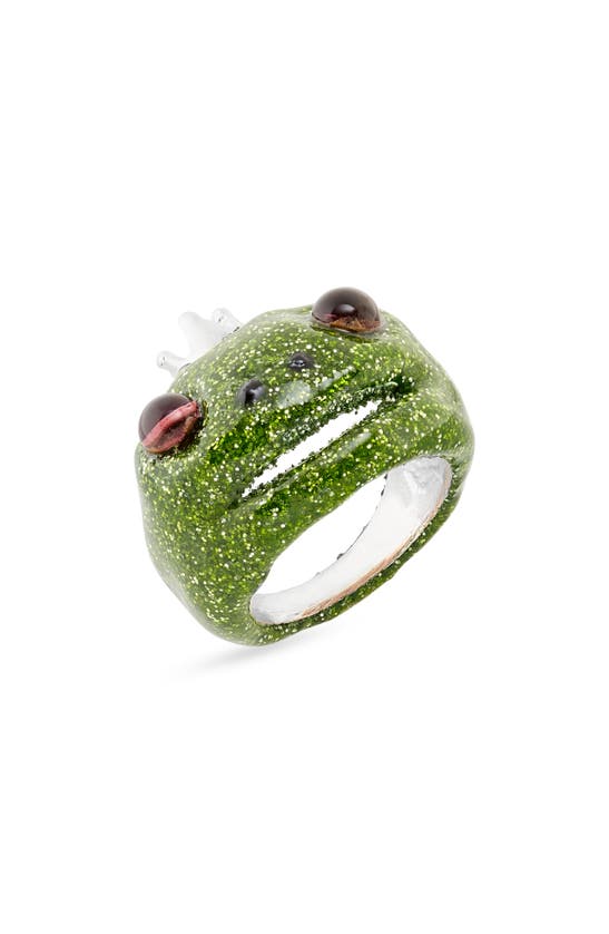 Collina Strada Frog Prince Recycled Pewter Ring In Super Glitter Green