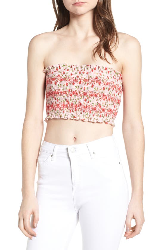 Topshop Floral Print Tube Top In Pink Multi