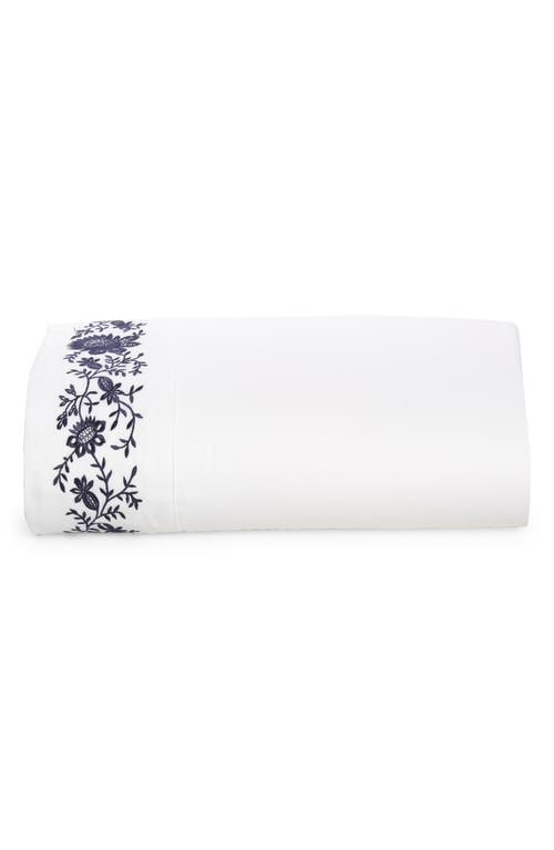 Ralph Lauren Eloise Embroidered 624 Thread Count Organic Cotton Flat Sheet in Polo Navy at Nordstrom