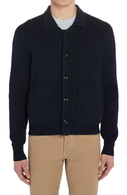 TOM FORD Merino Wool & Silk Chore Shirt Cardigan Blue at Nordstrom, Us