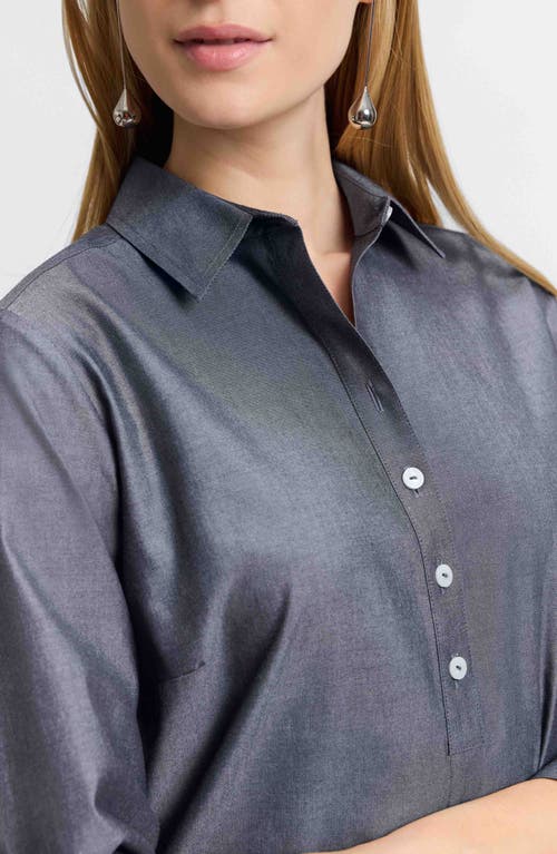 Shop Foxcroft Madison Popover Cotton Oxford Shirt In Charcoal