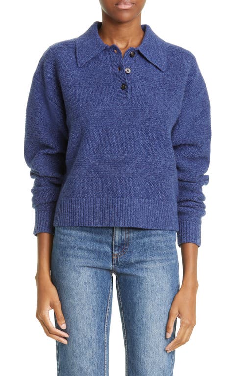 CO Mixed Stitch Wool & Cashmere Polo Sweater in 498 Blue Melange