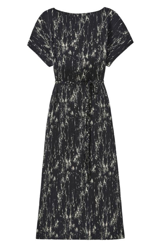Shop Lafayette 148 Tree Print Plissé Belted Dress In Black Multi