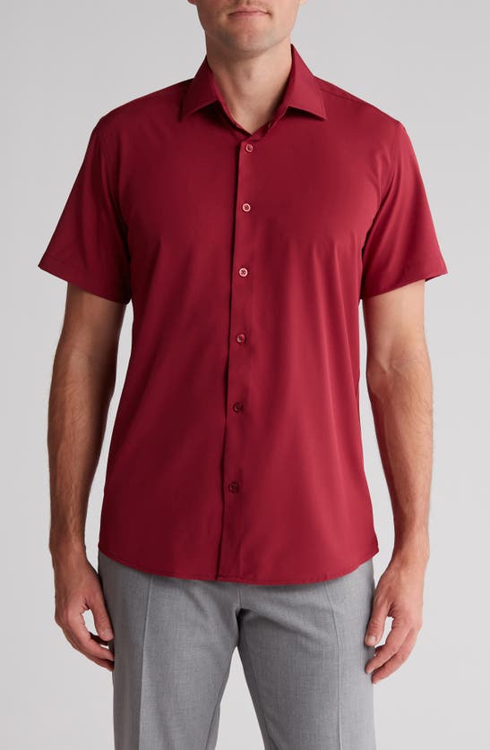 Tom Baine Slim Fit Performance Short Sleeve Button-up Shirt In Burgundy