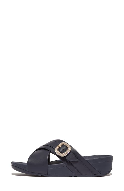 Shop Fitflop Lulu Crystal Buckle Platform Slide Sandal In Midnight Navy