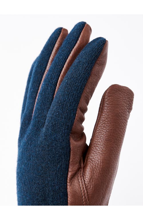 Shop Hestra Deerskin & Merino Wool Gloves In Navy/chocolate