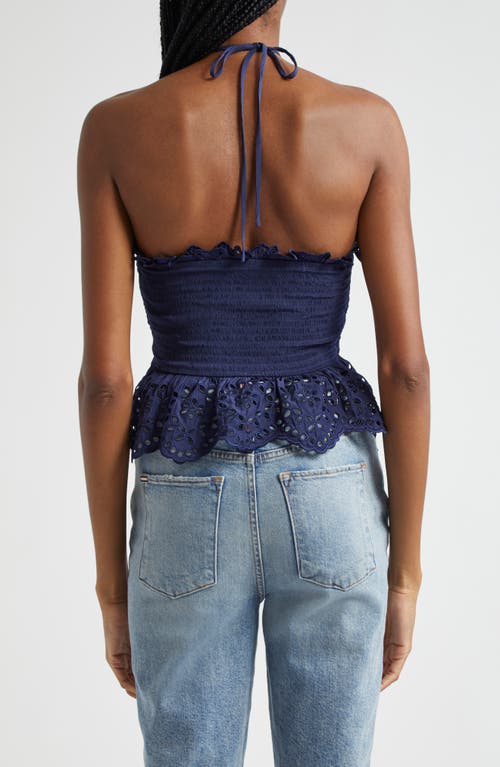 RAMY BROOK RAMY BROOK MICHELLE EYELET PEPLUM HALTER TOP 