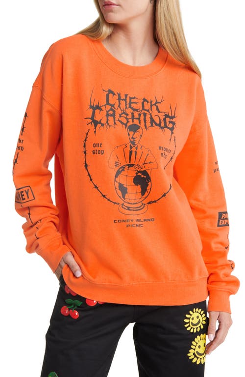 CONEY ISLAND PICNIC Women's Check Cashing Boyfriend Graphic Sweatshirt in Autumn Sunset