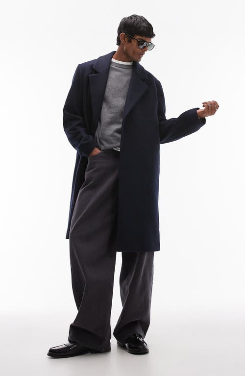 Topman single breasted overcoat in navy