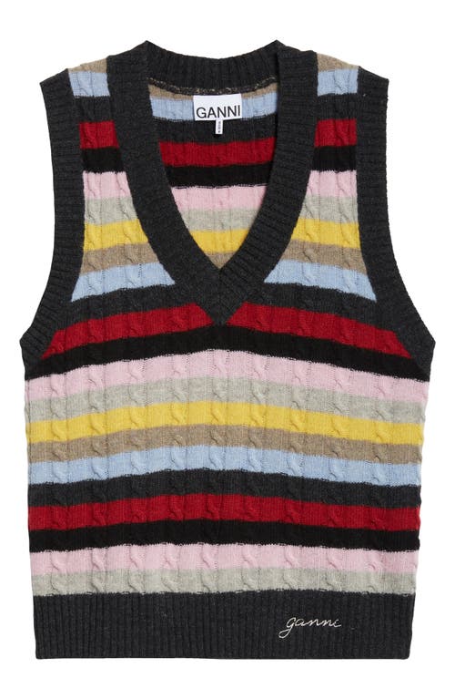 Shop Ganni Stripe Wool Blend Sweater Vest In Black/multicolour Stripe