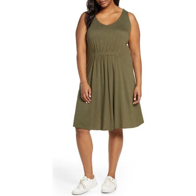 Plus Size Caslon Sleeveless V-Neck Knit Dress, Green