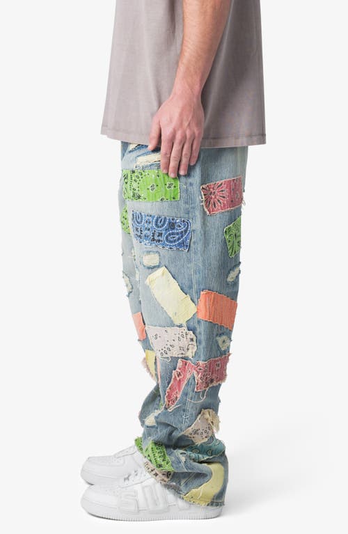 Mnml Ultrabaggy Ripped Bandana Patch Jeans In Blue/multi