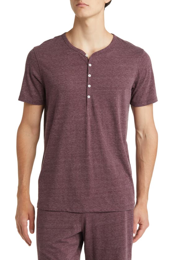 Shop Daniel Buchler Heathered Recycled Cotton Blend Henley Pajama T-shirt In Wine