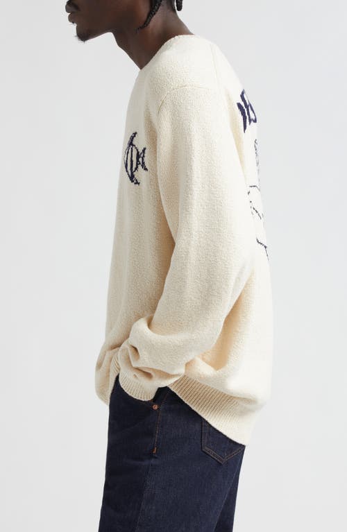 Shop The Elder Statesman Deep Sea Cotton Crewneck Sweater In Natural/navy