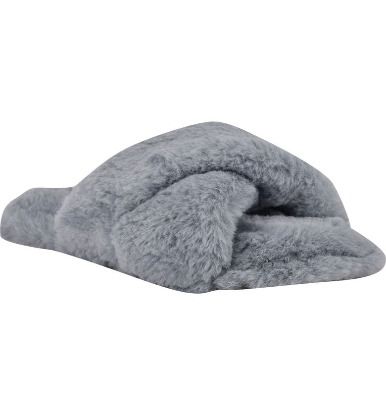 NINE WEST Cozy Faux Fur Slipper, Main, color, LIGHT BLUE