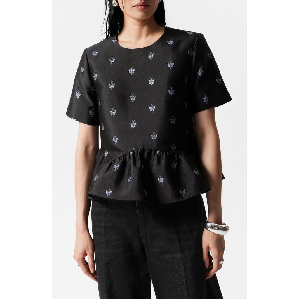 & Other Stories Floral Jacquard Peplum Top In Dolce