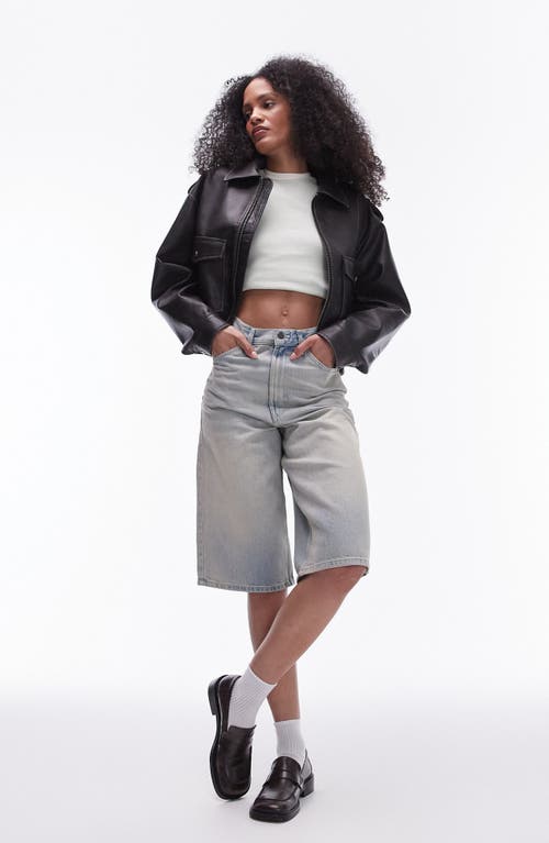 Shop Topshop Faux Leather Crop Bomber Jacket In Black