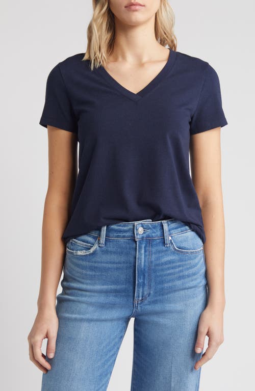 Shop Caslonr Caslon(r) Stretch Cotton Blend V-neck T-shirt In Navy Blazer