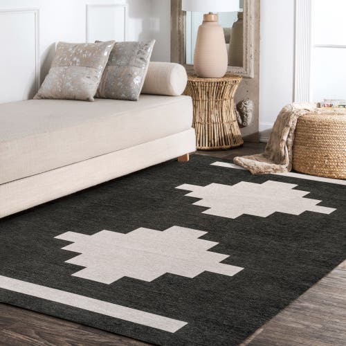 Jonathan Y Adriel Geometric Medallion Machine-washable Area Rug In Black/cream