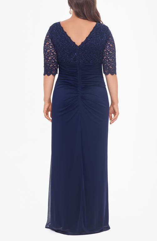 BETSY & ADAM BETSY & ADAM V-NECK LACE GOWN
