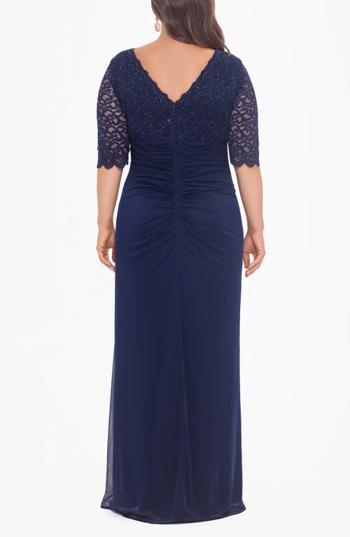 BETSY & ADAM BETSY & ADAM V-NECK LACE GOWN 