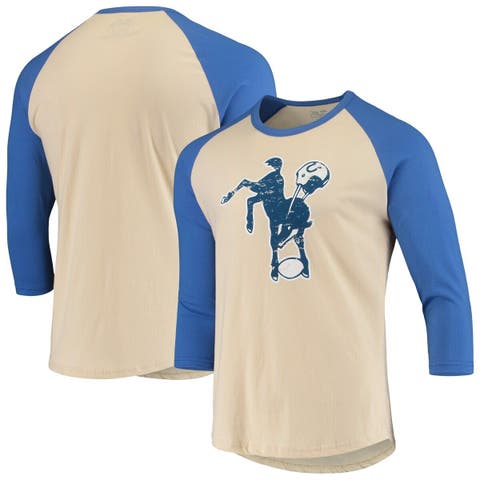 Men's Texas Rangers Fanatics Branded Heathered Gray/Royal Iconic Above Heat  Speckled Raglan Henley 3/4 Sleeve T-Shirt